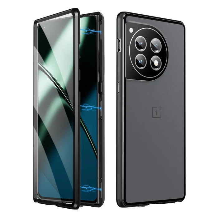 For OnePlus 12 5G Tempered Glass Case Security Lock Full Body Protection Phone Cover - Black - 1
