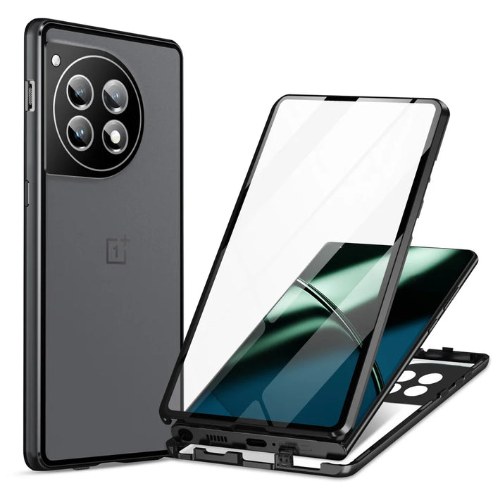For OnePlus 12 5G Tempered Glass Case Security Lock Full Body Protection Phone Cover - Black - 3