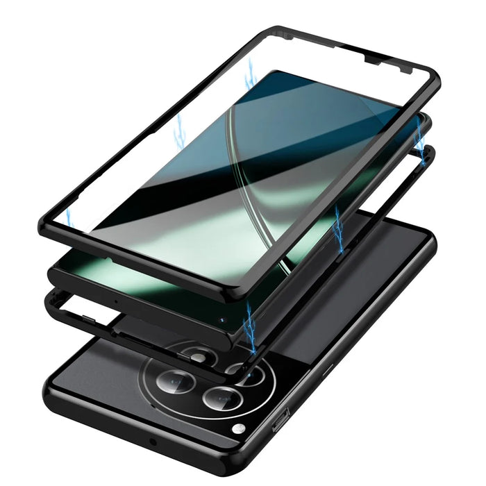 For OnePlus 12 5G Tempered Glass Case Security Lock Full Body Protection Phone Cover - Black - 4