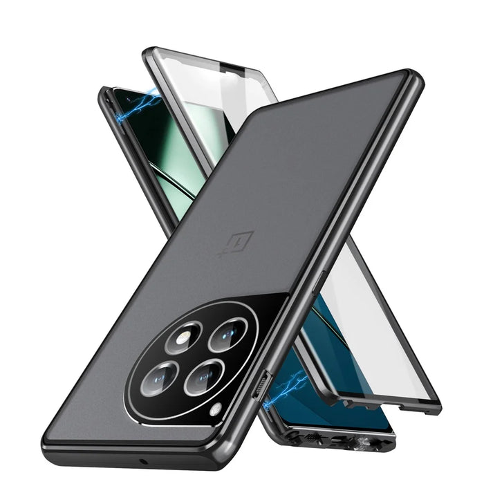 For OnePlus 12 5G Tempered Glass Case Security Lock Full Body Protection Phone Cover - Black - 5