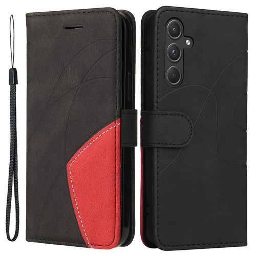 For Samsung Galaxy A55 5G Leather Case Wallet Stand Color Splicing Phone Cover - Black - 1