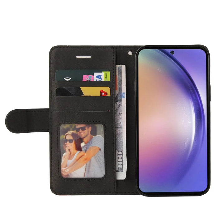 For Samsung Galaxy A55 5G Leather Case Wallet Stand Color Splicing Phone Cover - Black - 3