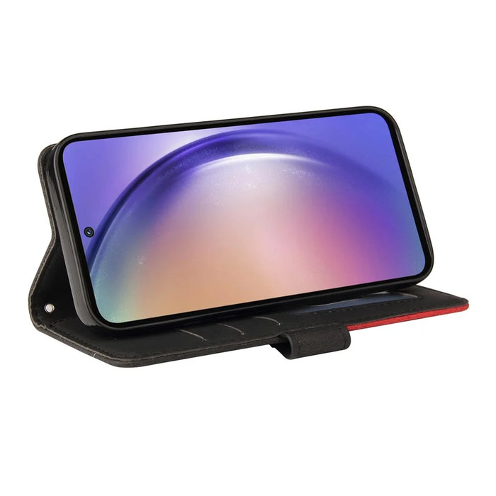 For Samsung Galaxy A55 5G Leather Case Wallet Stand Color Splicing Phone Cover - Black - 4