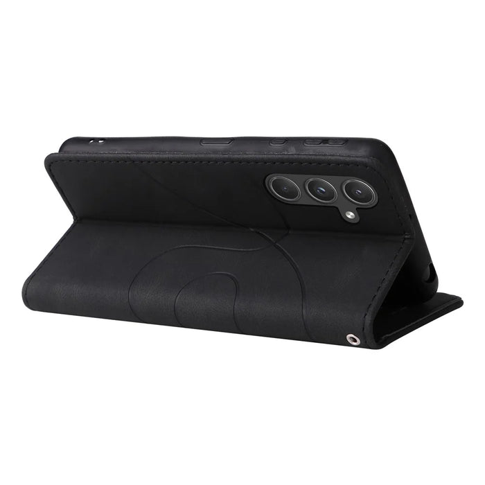 For Samsung Galaxy A55 5G Leather Case Wallet Stand Color Splicing Phone Cover - Black - 5