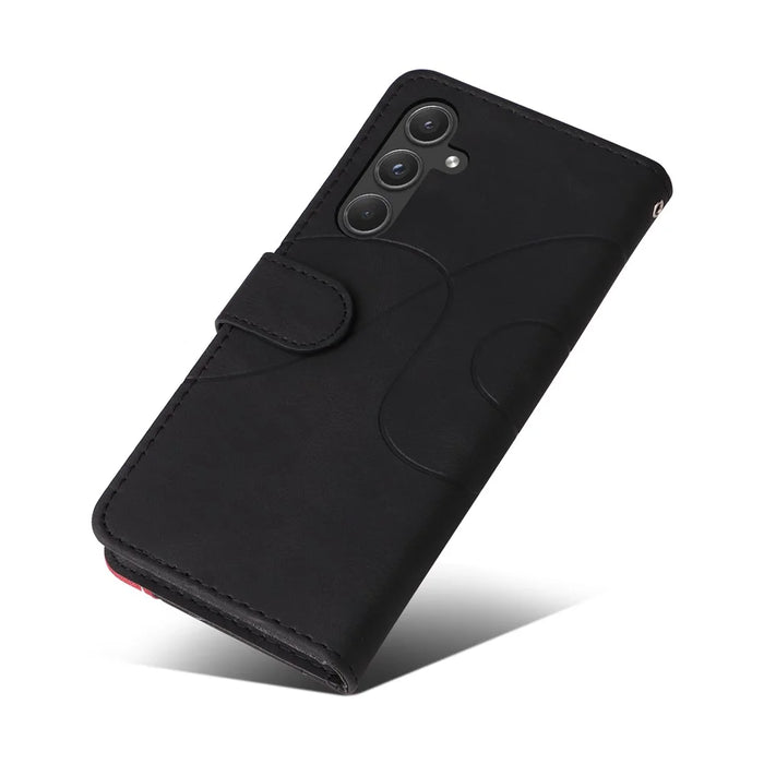 For Samsung Galaxy A55 5G Leather Case Wallet Stand Color Splicing Phone Cover - Black - 6