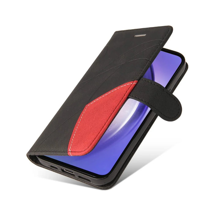 For Samsung Galaxy A55 5G Leather Case Wallet Stand Color Splicing Phone Cover - Black - 7