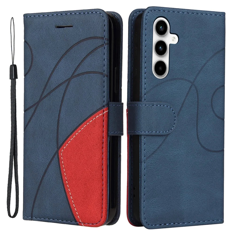 For Samsung Galaxy A35 5G Leather Case Wallet Stand Color Splicing Phone Cover - Blue - 1