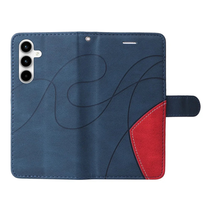 For Samsung Galaxy A35 5G Leather Case Wallet Stand Color Splicing Phone Cover - Blue - 2