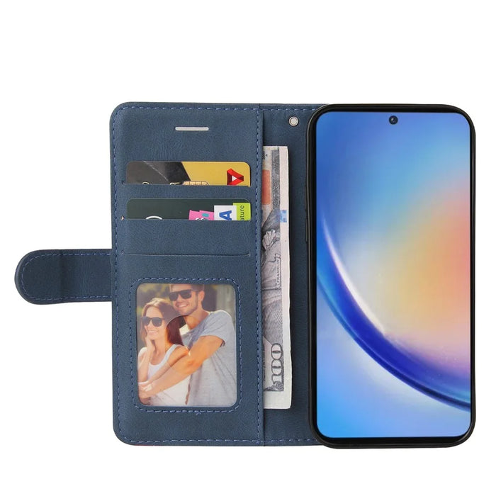 For Samsung Galaxy A35 5G Leather Case Wallet Stand Color Splicing Phone Cover - Blue - 3