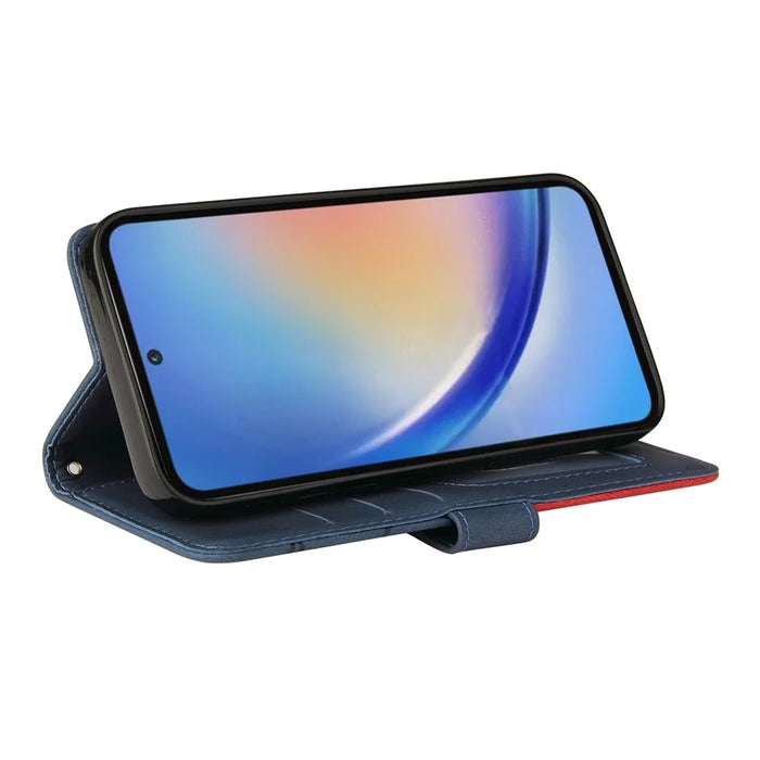 For Samsung Galaxy A35 5G Leather Case Wallet Stand Color Splicing Phone Cover - Blue - 4