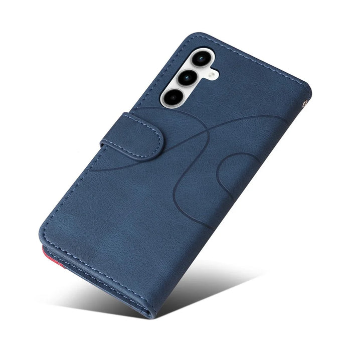 For Samsung Galaxy A35 5G Leather Case Wallet Stand Color Splicing Phone Cover - Blue - 6