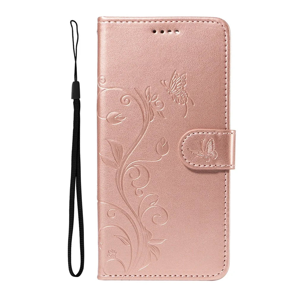 For Samsung Galaxy A55 5G PU Leather Cases Flower Pattern Wallet Stand Phone Cover with Strap - Rose Gold - 7