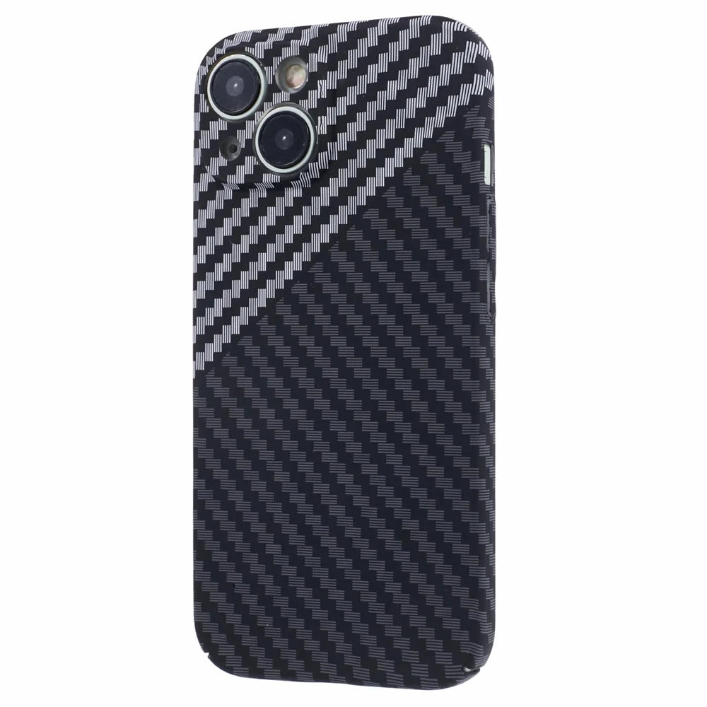 For iPhone 15 PC Phone Case Carbon Fiber Texture Protective Phone Cover - Black+White - 1