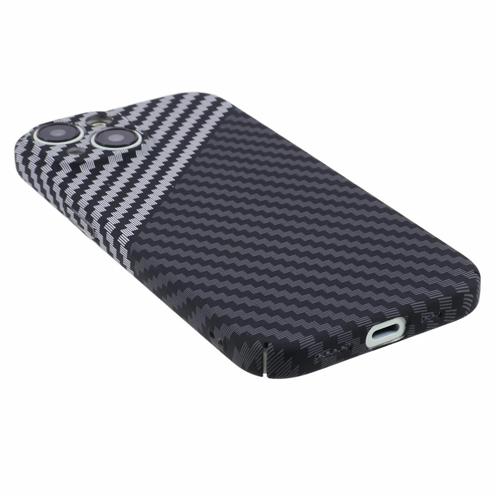 For iPhone 15 PC Phone Case Carbon Fiber Texture Protective Phone Cover - Black+White - 5