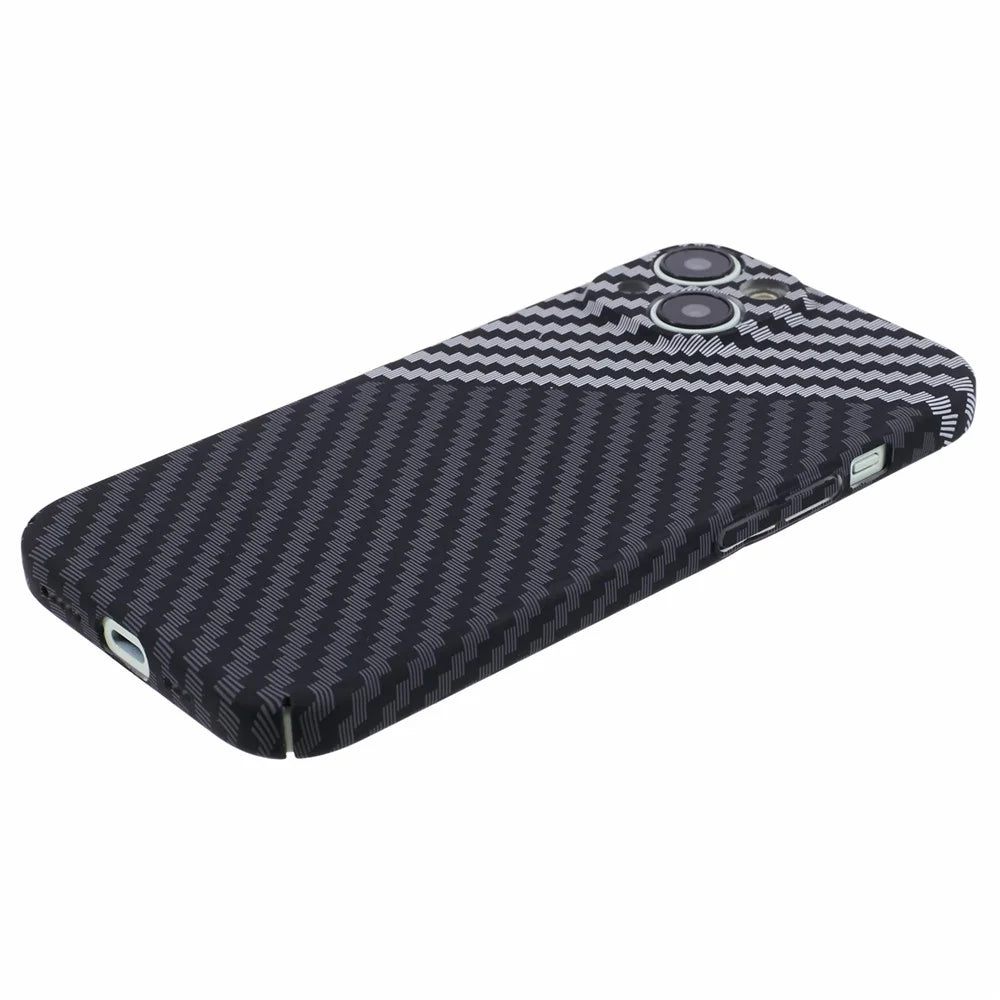 Hard PC Case for iPhone 13 Phone Cover Carbon Fiber Texture Splicing Color - Black+White - 4