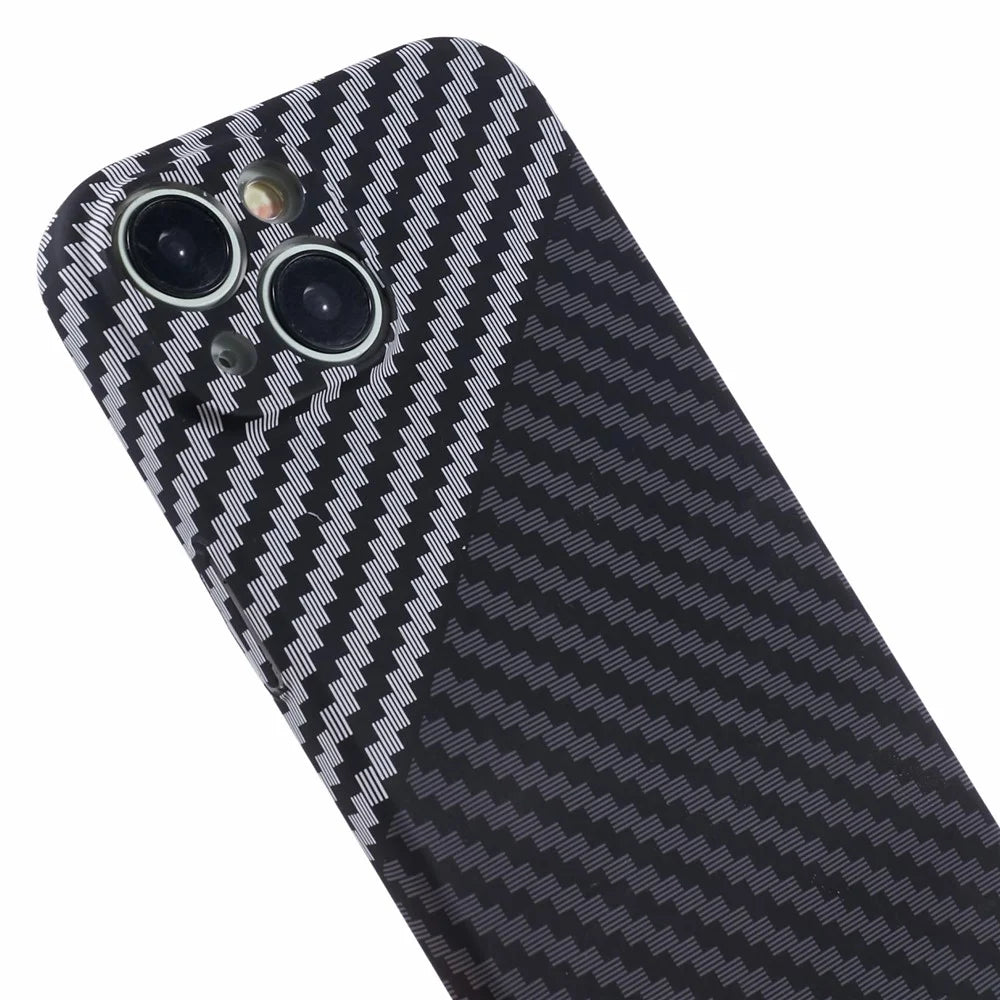 Hard PC Case for iPhone 13 Phone Cover Carbon Fiber Texture Splicing Color - Black+White - 7