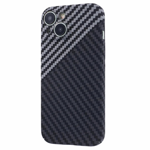 For iPhone 14 Phone Cover Carbon Fiber Texture Color Splicing PC Hard Case - Black+White - 1