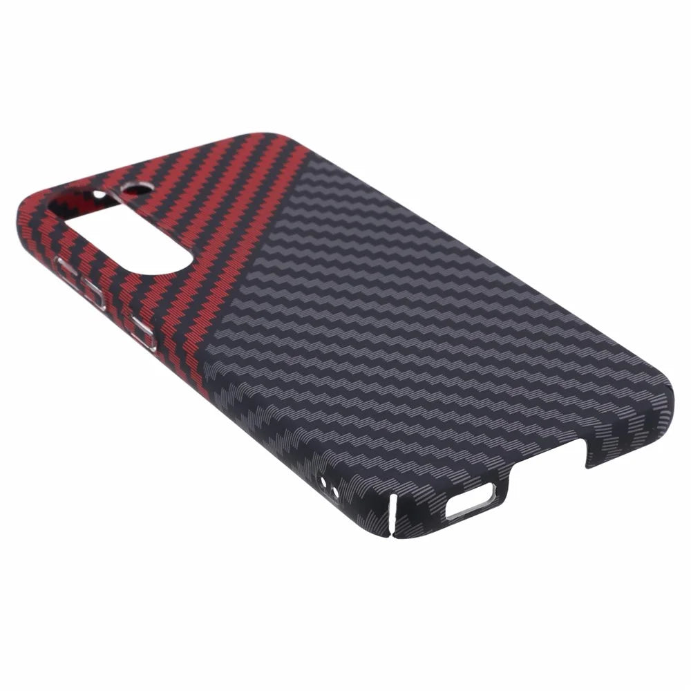 For Samsung Galaxy S24 Case Carbon Fiber Texture Splicing PC Phone Cover - Black+Red - 5