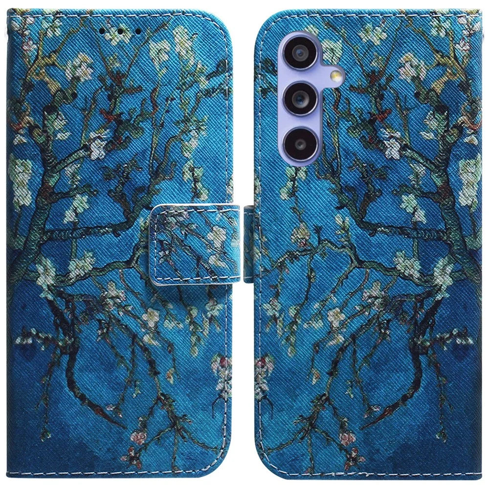 For Samsung Galaxy A35 5G Case Pattern Print Leather Phone Cover - Apricot Flowers - 1