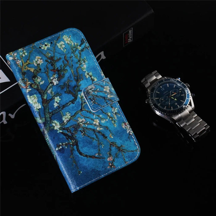 For Samsung Galaxy A35 5G Case Pattern Print Leather Phone Cover - Apricot Flowers - 6