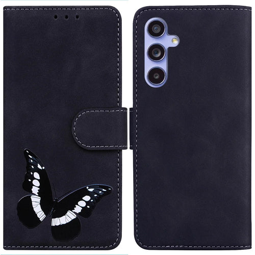 For Samsung Galaxy A35 5G Case Wallet Phone Leather Cover Butterfly Printing - Black - 1