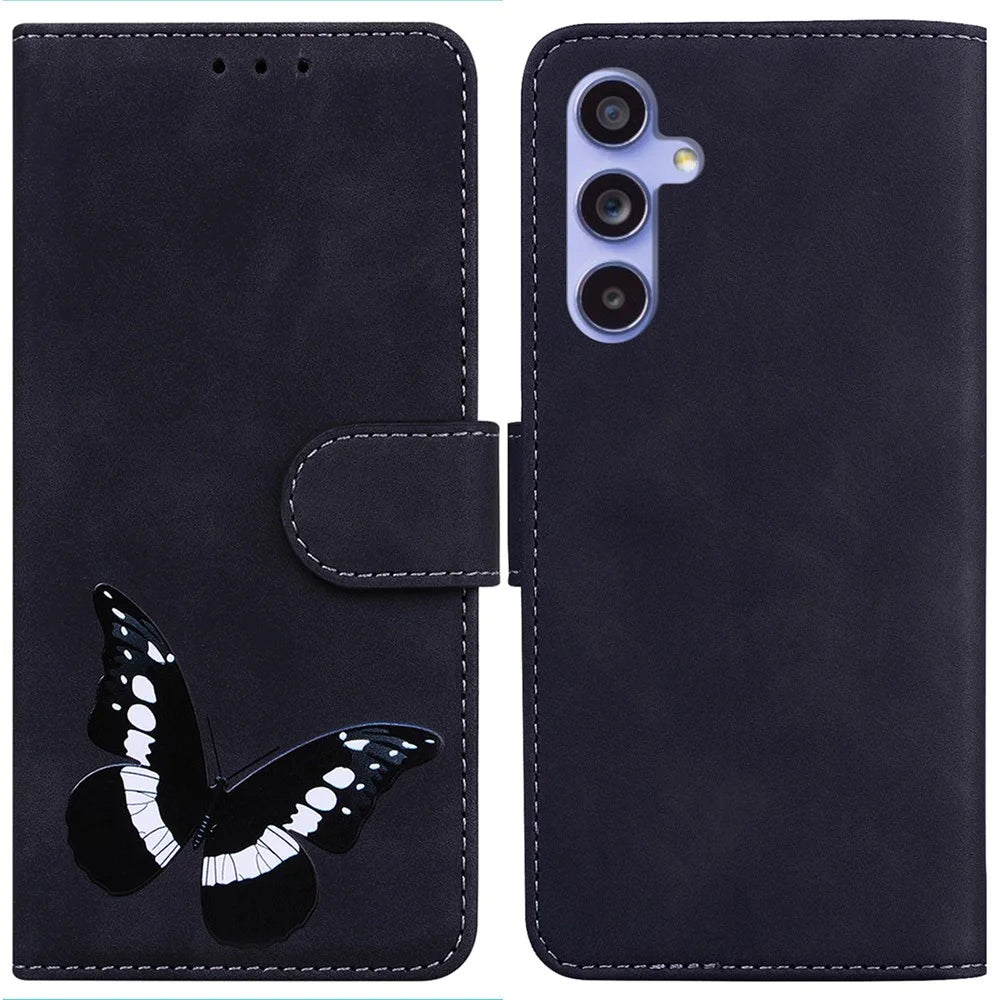 For Samsung Galaxy A35 5G Case Wallet Phone Leather Cover Butterfly Printing - Black - 1