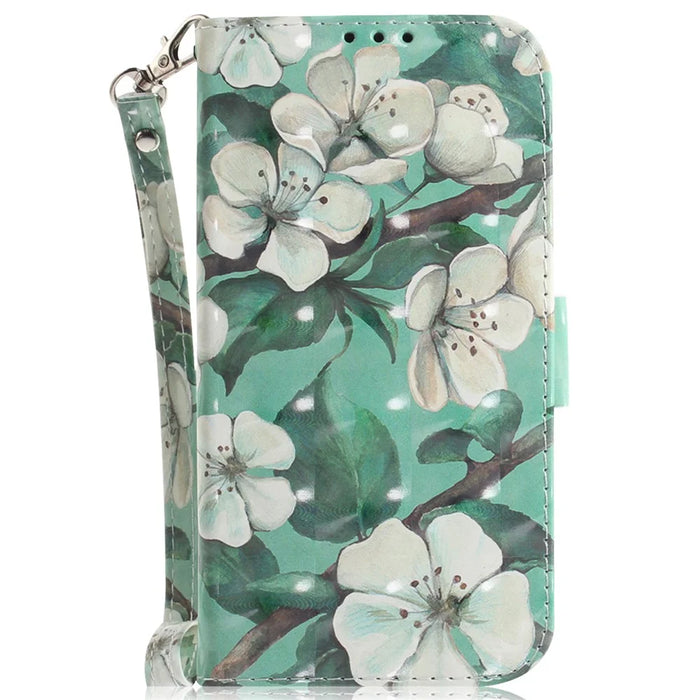 For Samsung Galaxy A35 5G Case 3D Pattern Print Wallet Phone Cover with Strap - Watercolor Flowers - 6