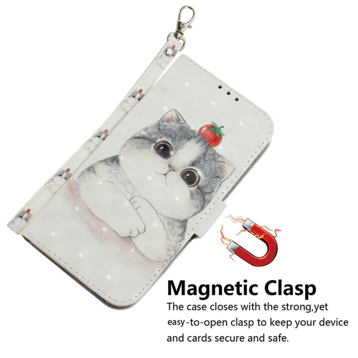 For Samsung Galaxy A55 5G Case Wallet Leather Cover 3D Pattern Print with Strap - Cute Cat - 4