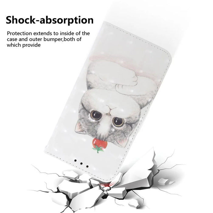 For Samsung Galaxy A55 5G Case Wallet Leather Cover 3D Pattern Print with Strap - Cute Cat - 5
