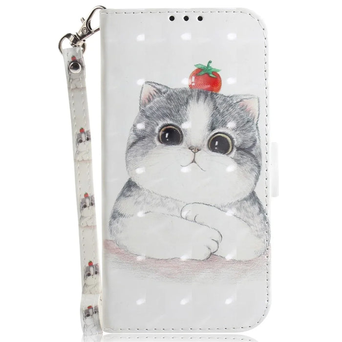 For Samsung Galaxy A55 5G Case Wallet Leather Cover 3D Pattern Print with Strap - Cute Cat - 6