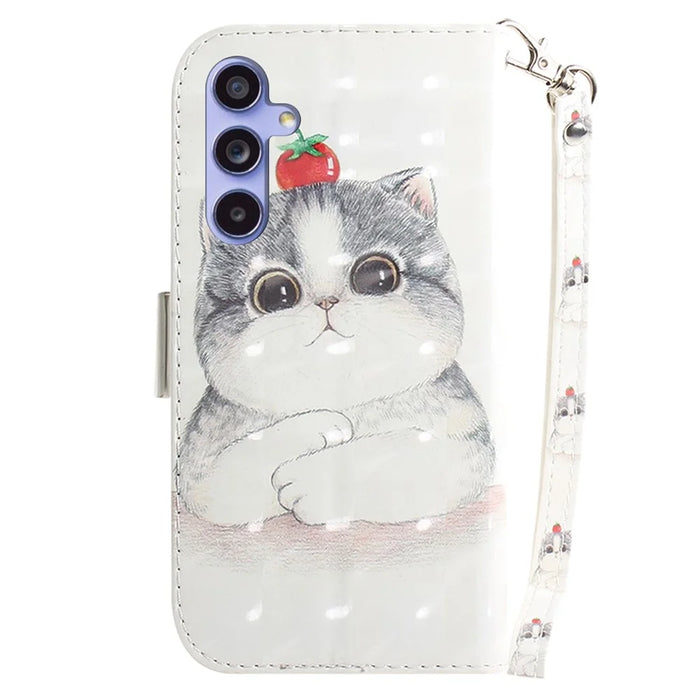 For Samsung Galaxy A55 5G Case Wallet Leather Cover 3D Pattern Print with Strap - Cute Cat - 7