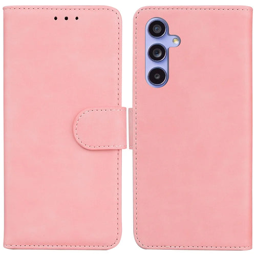 For Samsung Galaxy A35 5G Case Solid Color Leather Phone Cover with Wallet - Pink - 1