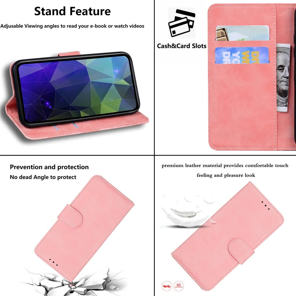 For Samsung Galaxy A35 5G Case Solid Color Leather Phone Cover with Wallet - Pink - 4