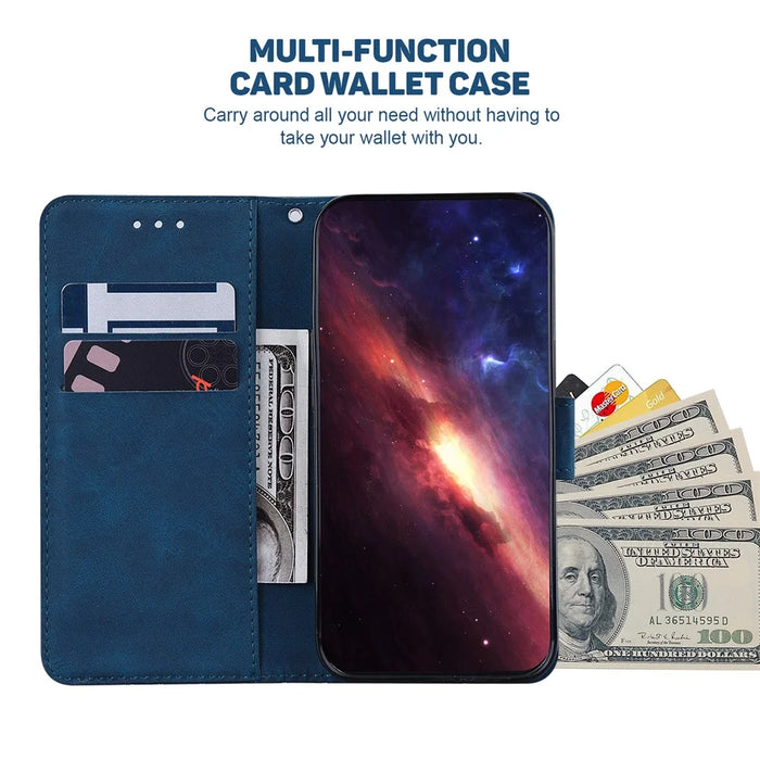 For Samsung Galaxy A35 5G Leather Wallet Case Geometry Imprinted Phone Cover - Blue - 2