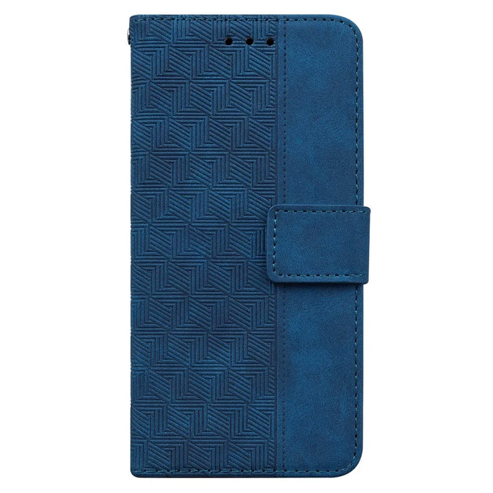 For Samsung Galaxy A35 5G Leather Wallet Case Geometry Imprinted Phone Cover - Blue - 6