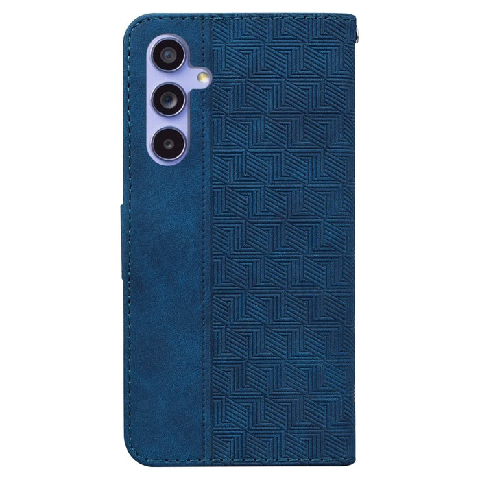 For Samsung Galaxy A35 5G Leather Wallet Case Geometry Imprinted Phone Cover - Blue - 7