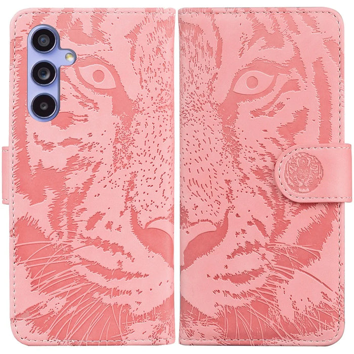 For Samsung Galaxy A55 5G Tiger Pattern Leather Case Wallet Protective Cover - Pink - 1