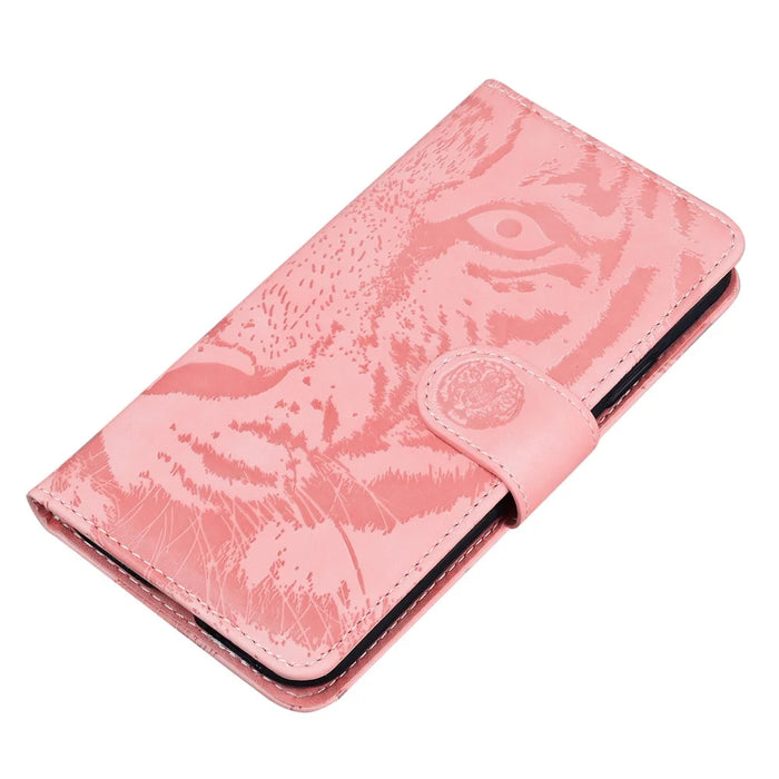For Samsung Galaxy A55 5G Tiger Pattern Leather Case Wallet Protective Cover - Pink - 4