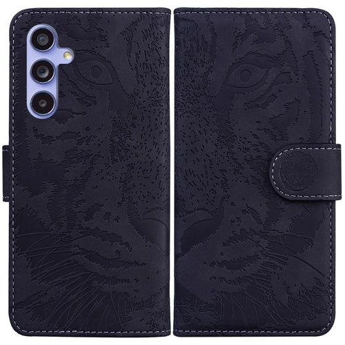 For Samsung Galaxy A35 5G Case Tiger Pattern Imprinted Leather Phone Cover - Black - 1