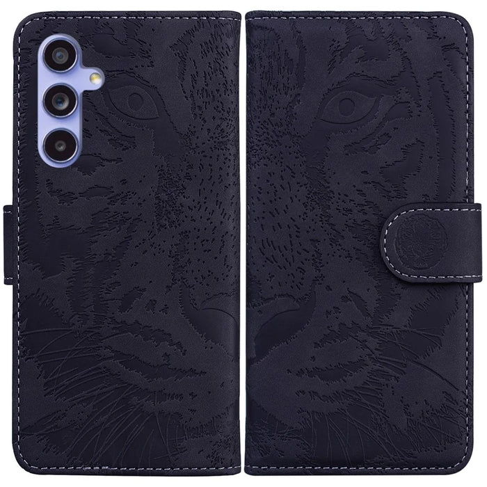 For Samsung Galaxy A35 5G Case Tiger Pattern Imprinted Leather Phone Cover - Black - 1