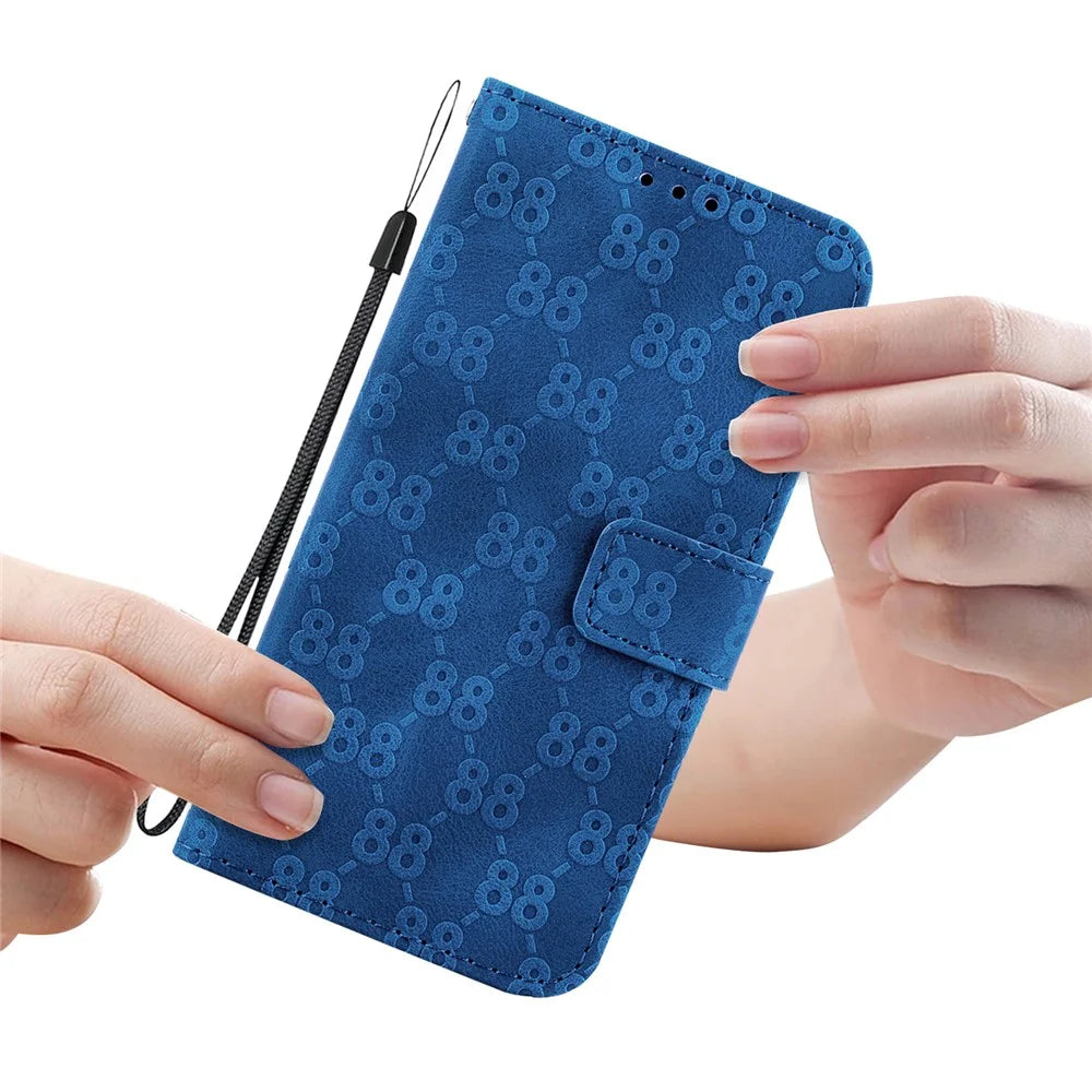 For Samsung Galaxy A35 5G Case PU Leather Wallet Phone Cover Double 8-Shape - Dark Blue - 6