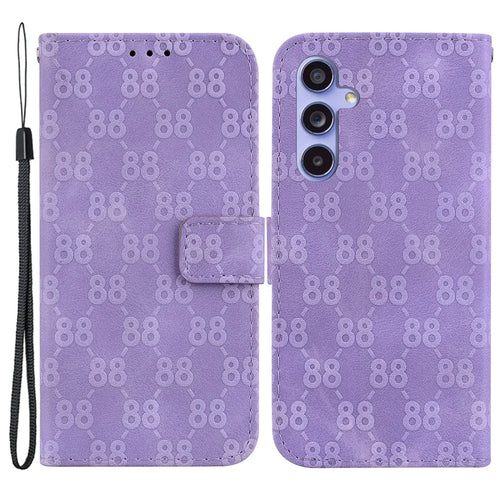 For Samsung Galaxy A55 5G Case Double 8-Shape Imprinted Leather Cover with Wallet - Purple - 1