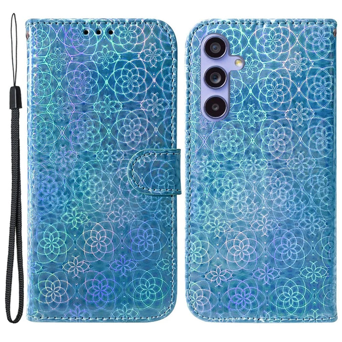 For Samsung Galaxy A35 5G Case Solid Color Dazzling Flower Phone Stand Cover - Blue - 1
