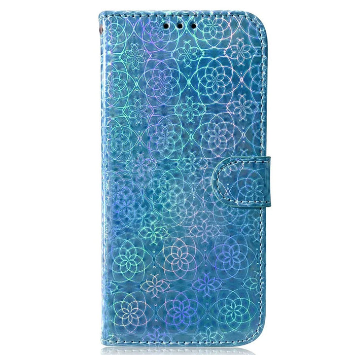 For Samsung Galaxy A35 5G Case Solid Color Dazzling Flower Phone Stand Cover - Blue - 5