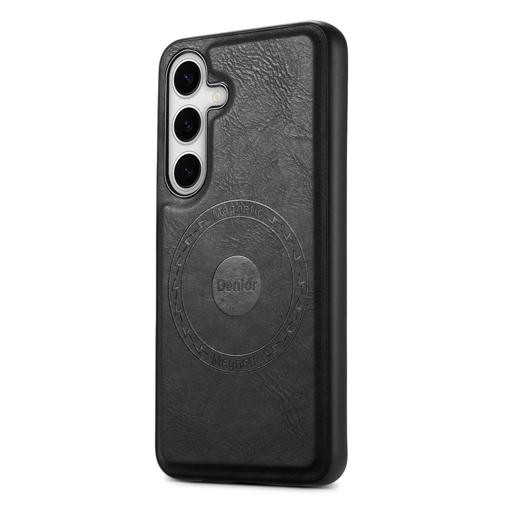 DENIOR For Samsung Galaxy S24 Cowhide Texture Phone Case Magnetic Leather Back Cover - Black - 1