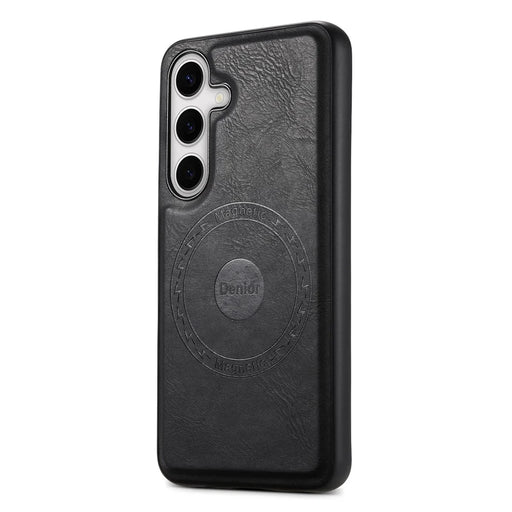 DENIOR For Samsung Galaxy S24 Cowhide Texture Phone Case Magnetic Leather Back Cover - Black - 1