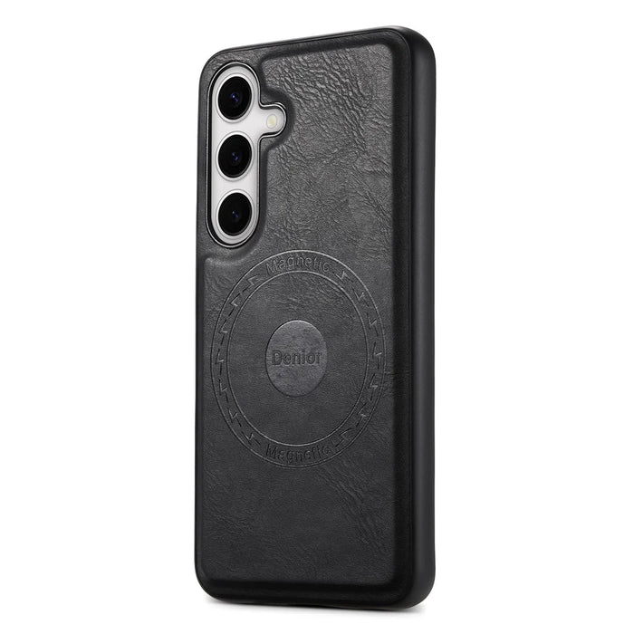 DENIOR For Samsung Galaxy S24 Cowhide Texture Phone Case Magnetic Leather Back Cover - Black - 1