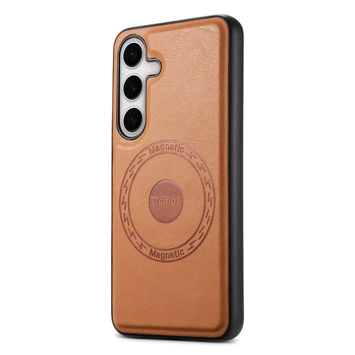 DENIOR For Samsung Galaxy S24+ Case Cowhide Texture Magnetic Phone Cover - Khaki - 1