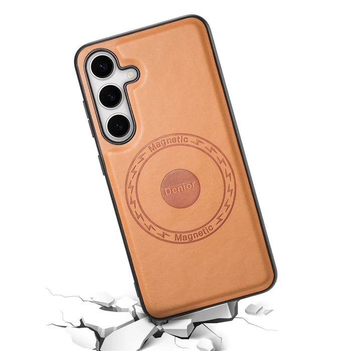 DENIOR For Samsung Galaxy S24+ Case Cowhide Texture Magnetic Phone Cover - Khaki - 3