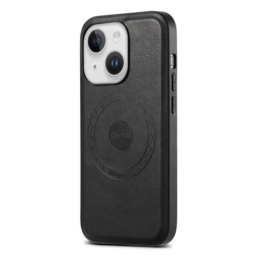 DENIOR Magnetic Phone Case for iPhone 15 Cowhide Texture PU Leather Back Cover - Black - 1